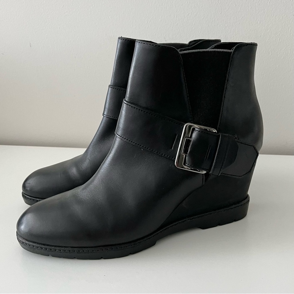 Geox Respira Italian Patent Wedge Zipper Buckle Ankle Boots-Black-Women EU 39